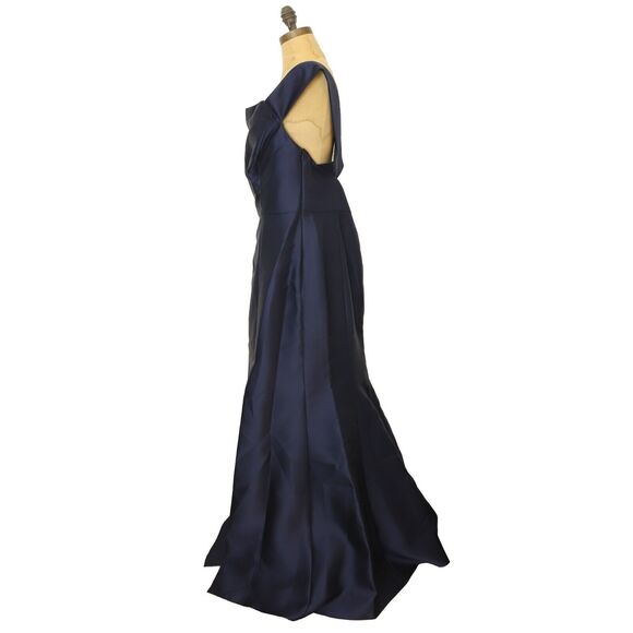 Alfred Sung Criss Cross Off Shoulder Sateen Gown 16 Midnight Blue NWT B74 - Picture 5 of 6